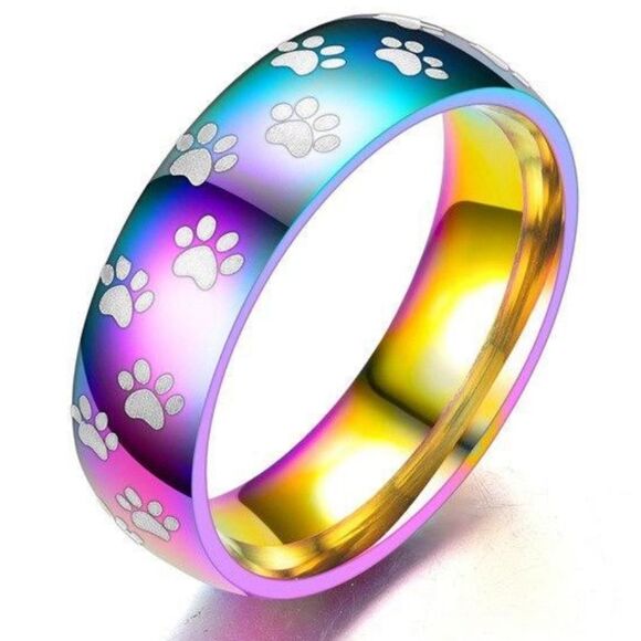 Multicolored Animal Paw print Retro Stainless Steel Metallic Ring Size US 7 NEW - Picture 1 of 6